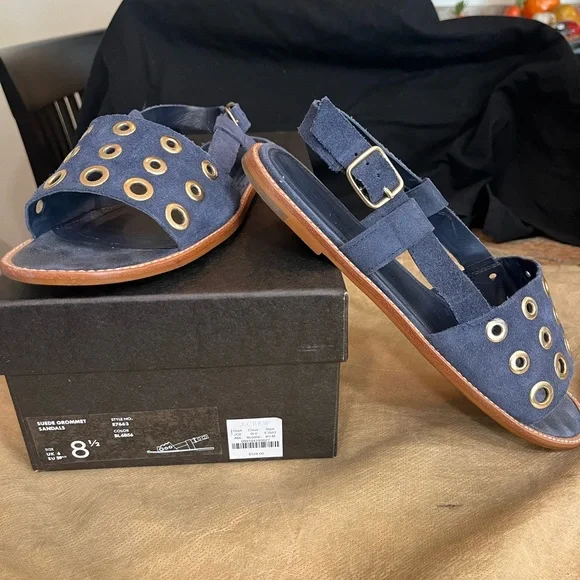 J CREW Blue Suede Grommet Slingback Sandals 8.5 - Picture 4 of 7